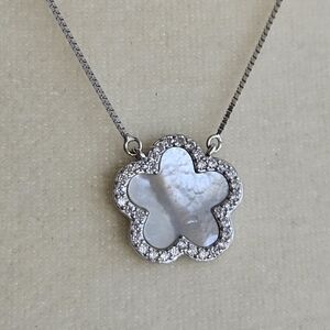 Silver Flower Moissanite Plated Pendant Necklace Silver 925 Silver